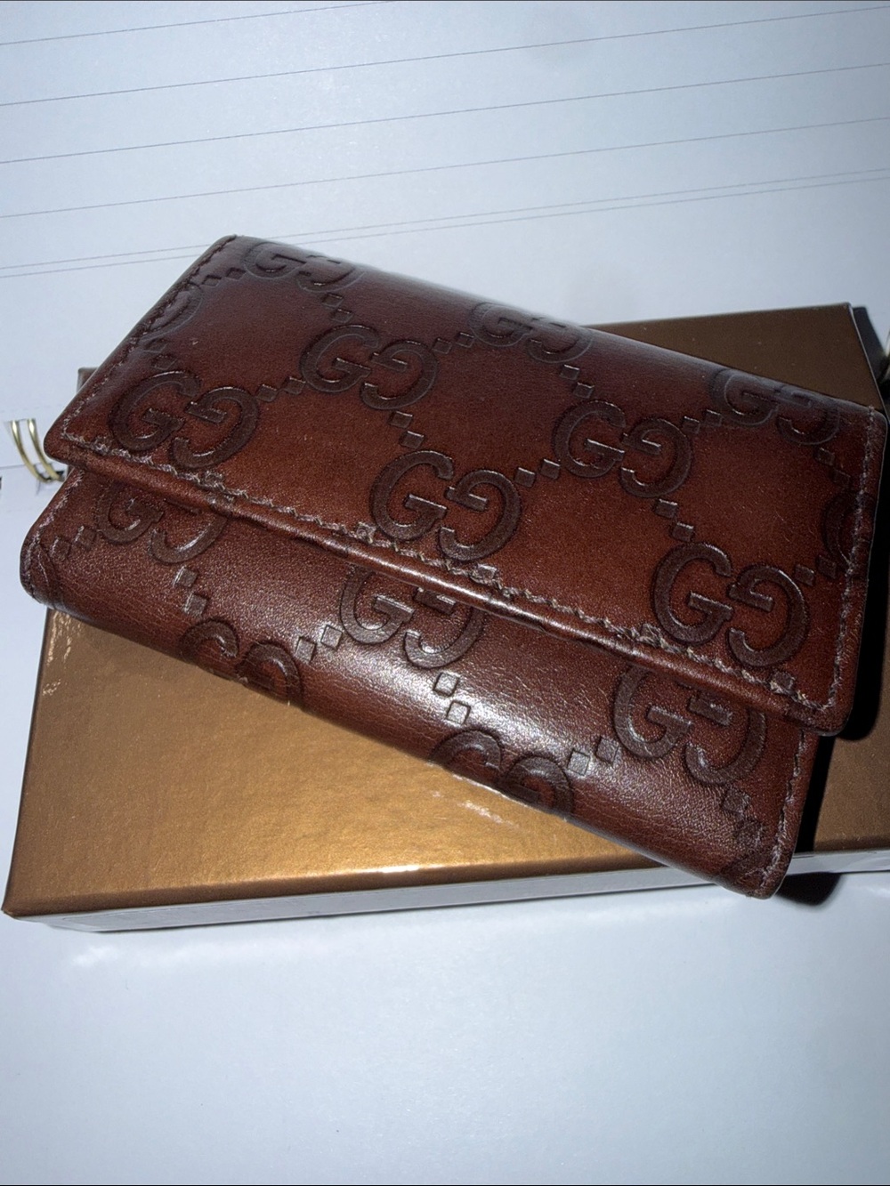 Gucci Brown Embossed GG Leather Key & Card Holder